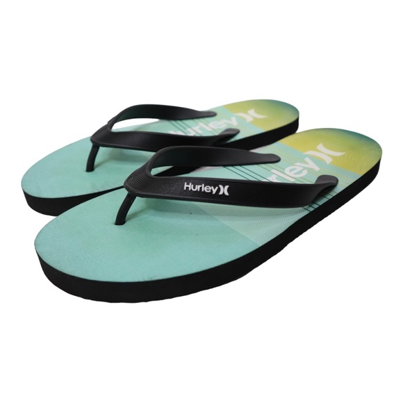 Hurley Men's Flip Flops Slides Teal and Black Sandals Breakwater Size 10 - Picture 3 of 5
